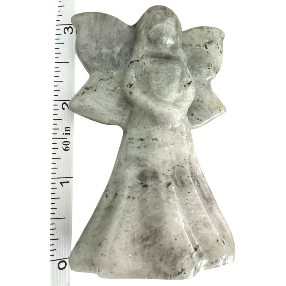 Labradorite Angel Figurine • Hand Carved Stone Angel • 3” Crystal Decor - Picture 4 of 5
